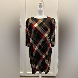 Elegant Multicolor Plaid Long Sleeve Dress